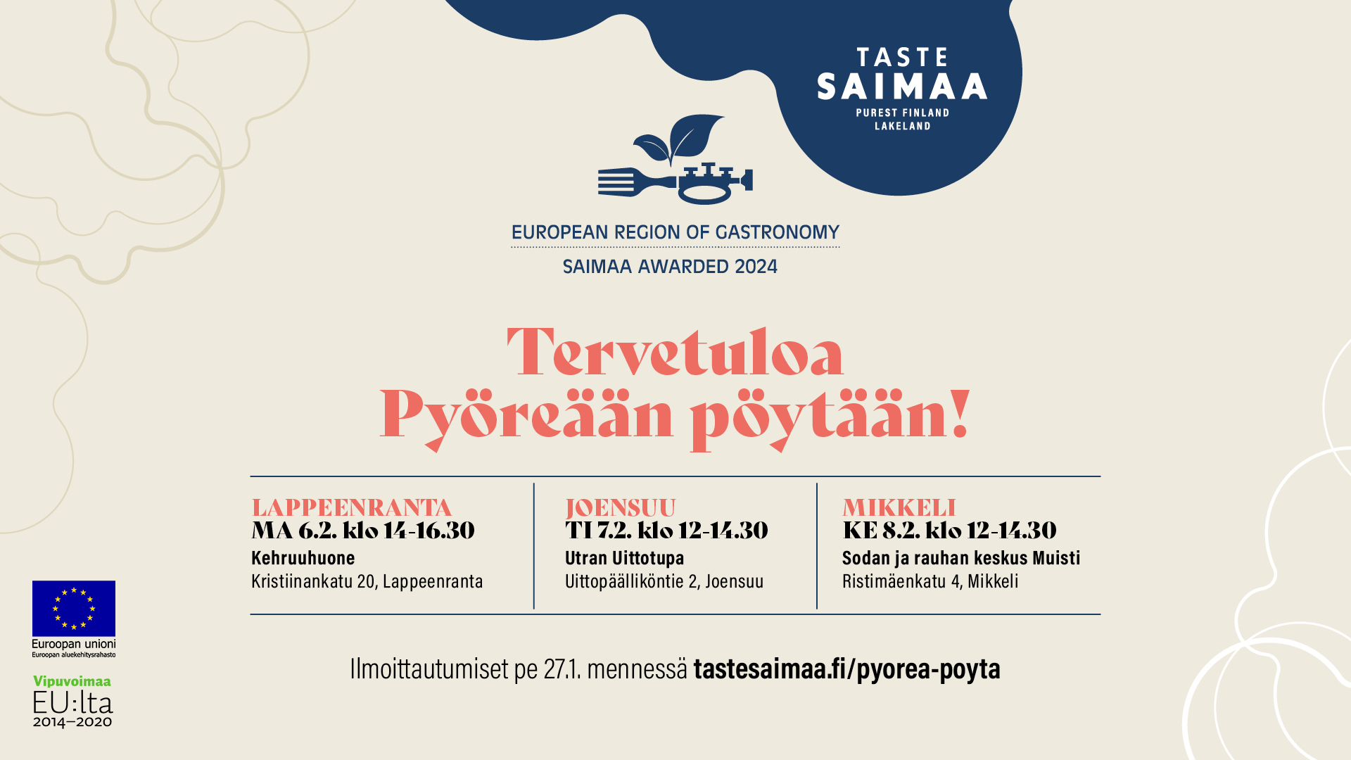 Tervetuloa Saimaa European Region of Gastronomyn Pyöreään pöytään helmikuussa!